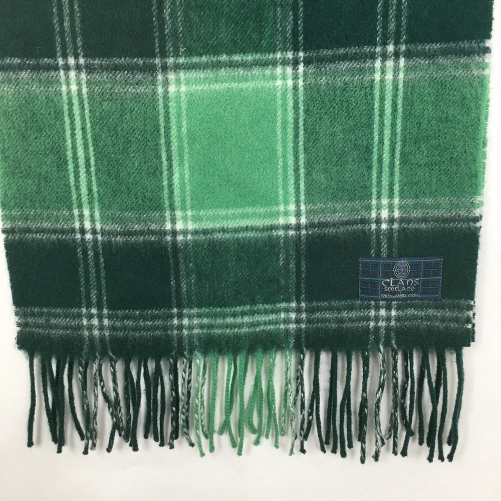 Clans Of Scotland 100% Lambswool Scottish Tartan Clan Scarf Plaid Green White